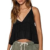 VNIRA Womens Sleeveless Peplum Spaghetti Strap Babydoll V Neck Ruffle Loose Fit Waffle Knit Crop Boho Tank Tops