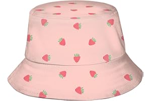 QIUYELONG Pink Strawberry Background Unisex Bucket Hat Reversible Fisherman Hat Plant Printed Solid Color Outdoor Sun Hat Packable -