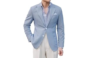 LYOUCI Men Seersucker Sports Jacket Coat Leisure Summer Blazer Seersucker Suit for Men Beach Wedding Blazer