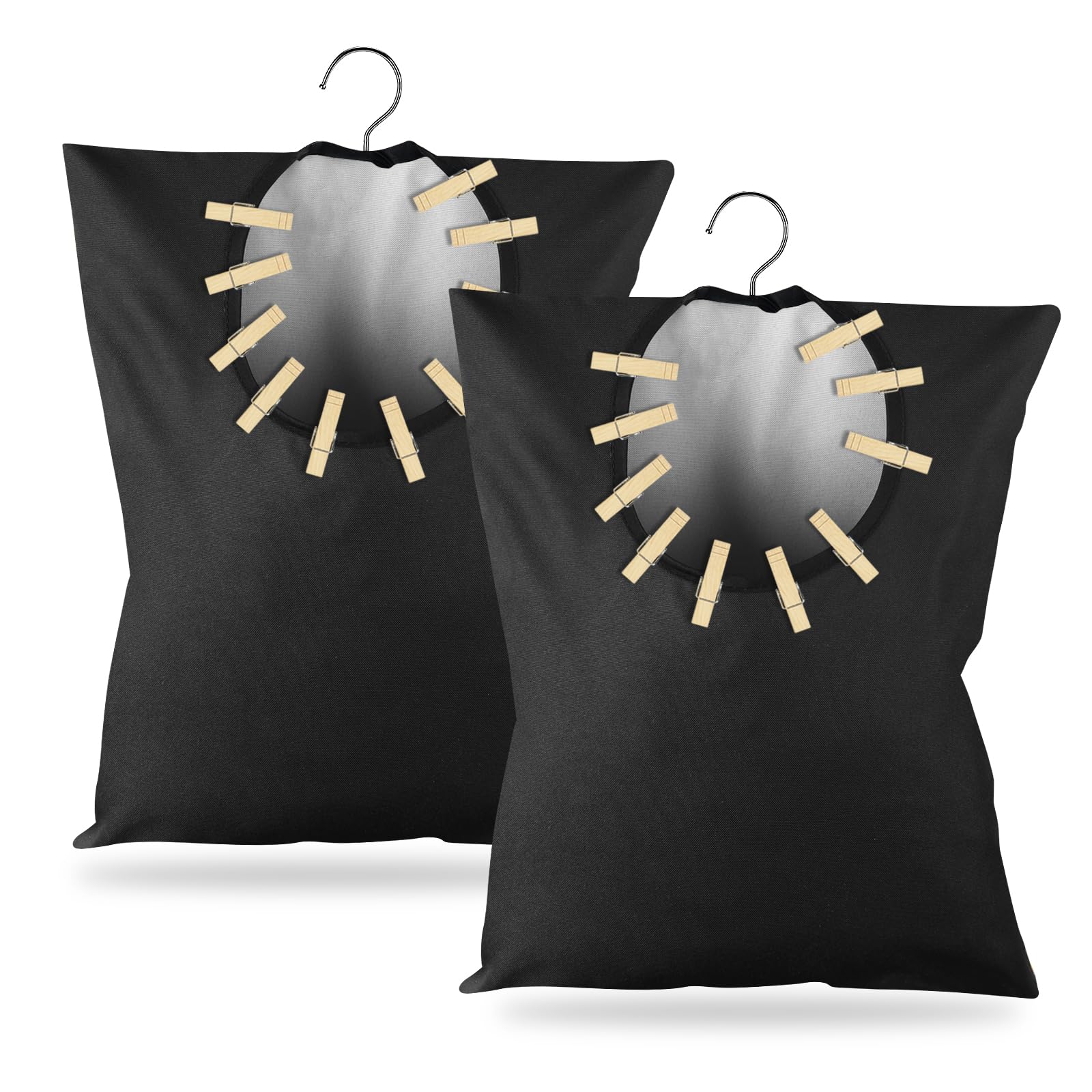 Photo 1 of  Pcs Clothes Pin Hanging Bag With Hook - 15 x 11 Inch Black Laundry Canvas Holder - Waterproof Storage Organizer for Clothespins