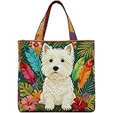 Cat Quilted Tote Bag for Women Vintage Floral Quilted Print Travel Bag Purse Animal Shoulder Totes for Shopping Grocery