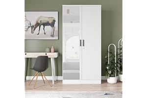 Woodpeckers Furniture And Mattress Two Door Armoire Wardrobe with Mirror (White)