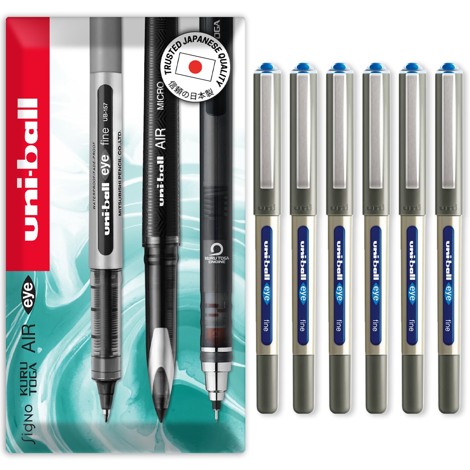 uni-ball EYE UB-157 0.7mm Tip Rollerball Pen - Blue (Pack of 6)