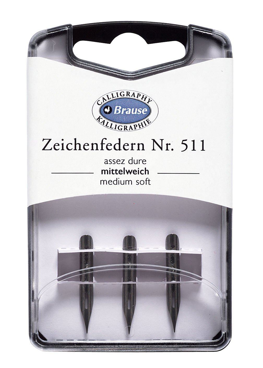Brause 300511B - Drawing nibs for penholder - Box of 3 semi-flexible metal nibs for writing and calligraphy - Made in Germany - Hard and very fine point