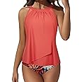 SUUKSESS Women Tummy Control Tankini Bathing Suit Ruffle High Waisted Swimsuit