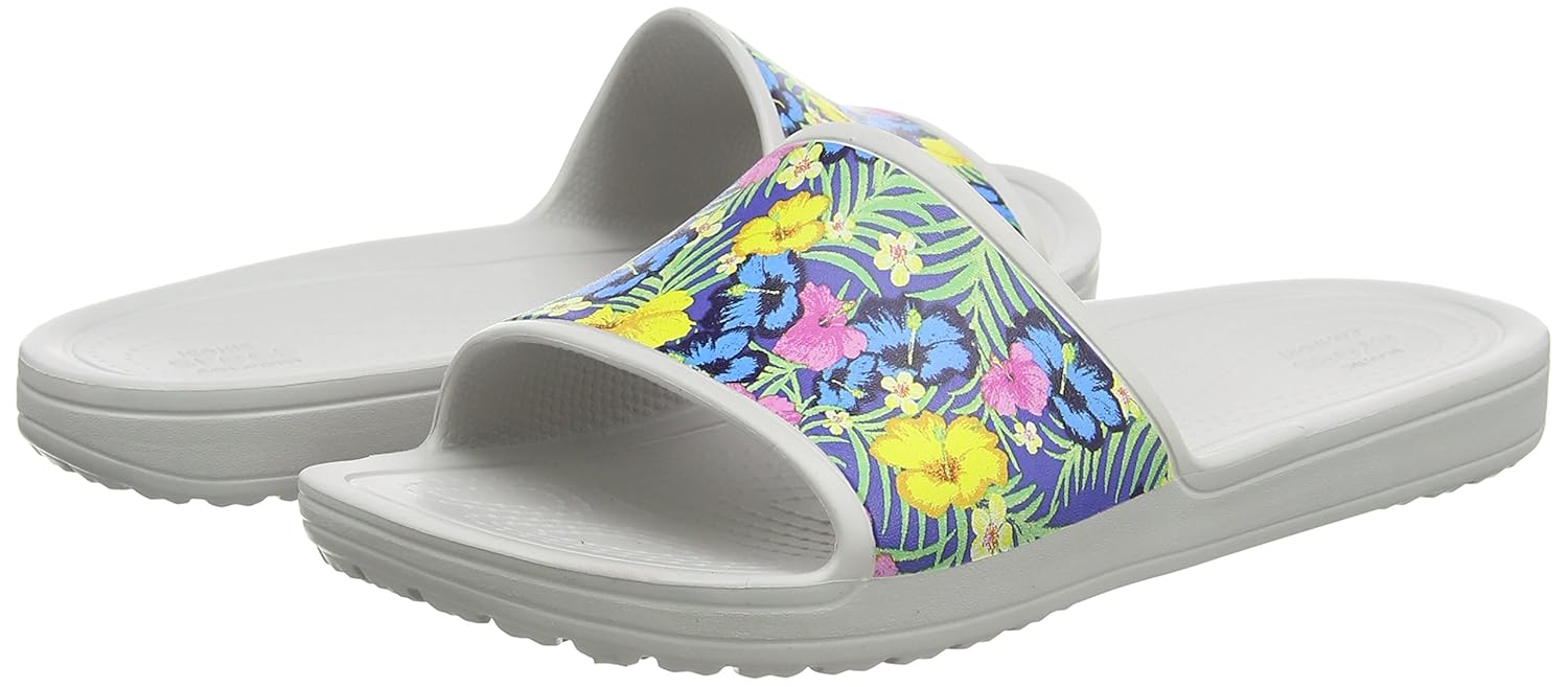 crocs women's sloane graphic slide slippers blue (blue/floral) 36/37 eu
