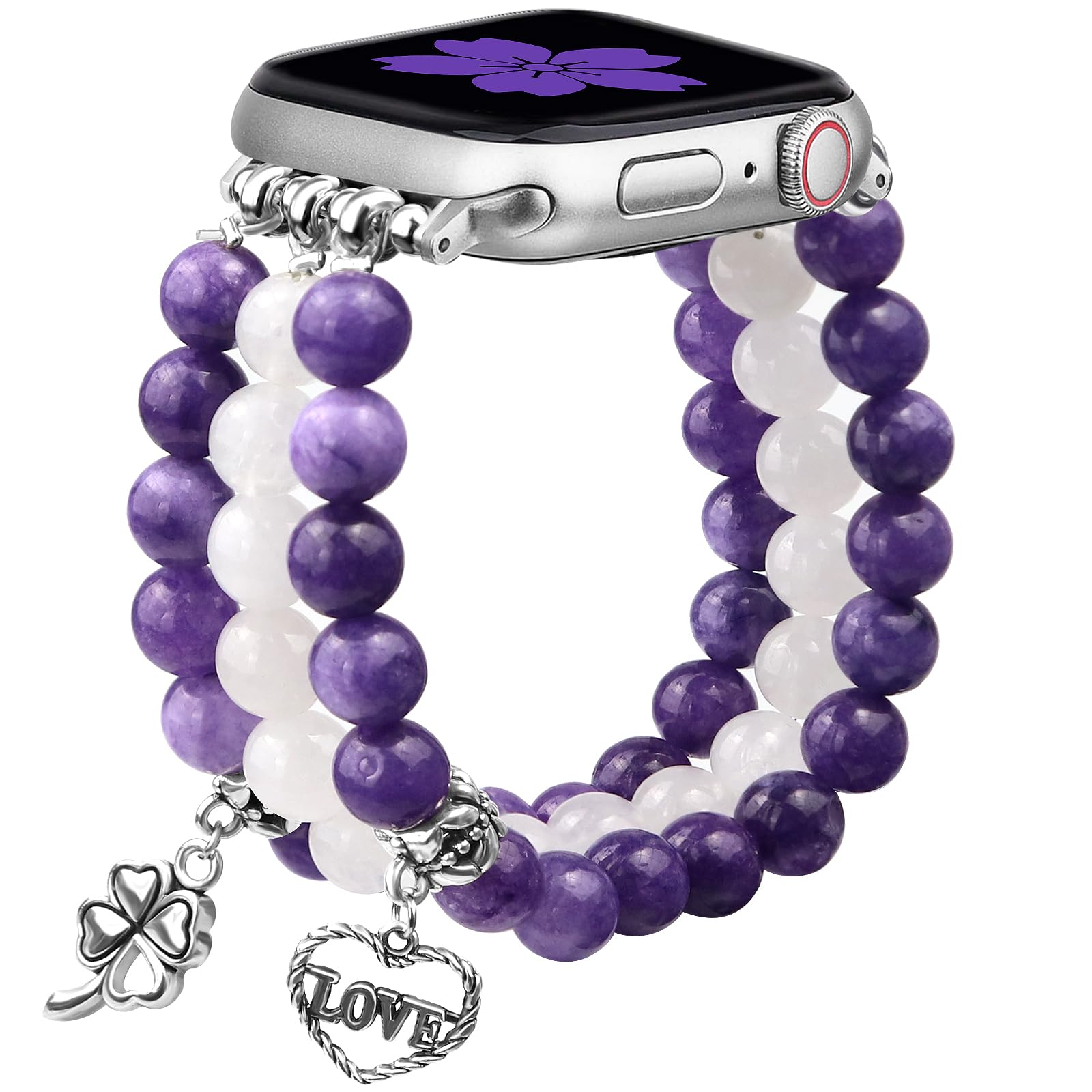 Photo 1 of Newlibery Natural Stone Bracelet Beaded-Band Women Compatible with Apple Watch 42mm(S3/2/1) 44/45/46/49mm Feminine Handmade Stretch Strap for iWatch Series 11/10/9/8/7/6/5/4/3/2/1 SE 3/2/1 Ultra1/2/3