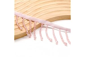 KEHUADIY 2 Yard Rhinestone Ribbon Tassel Irregular Rhinestone Fringe Tassel Crystal Beaded Trim Sewing Beaded Fringe for Curtain Lampshades and DIY Clothing Wedding Decoration (Pink)