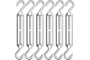 AUTMATCH M6 Turnbuckle Hook and Hook, Turnbuckle 304 Stainless Steel, Heavy Duty Wire Rope Tension, Pack of 6