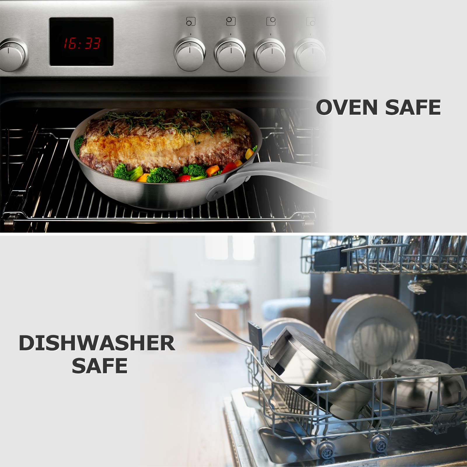 Duxtop Ceramic Non-stick Frying Pan, Stainless Steel Induction Frying Pan, 9.5-Inch Stir Fry Pan with Heavy-gauge Impact-bonded Bottom, FUSION Ti