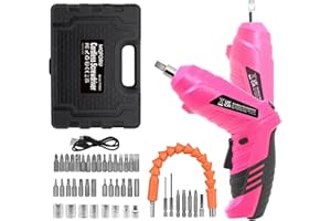 MQFORU Pink Cordless Electric Screwdriver Set, 3.7V Rechargeable Small Electric Drill with 49pcs Driver Bit Set, Power 3Nm Screw Gun with 2 Position Handle, Flexible Shaft LED Light for Women