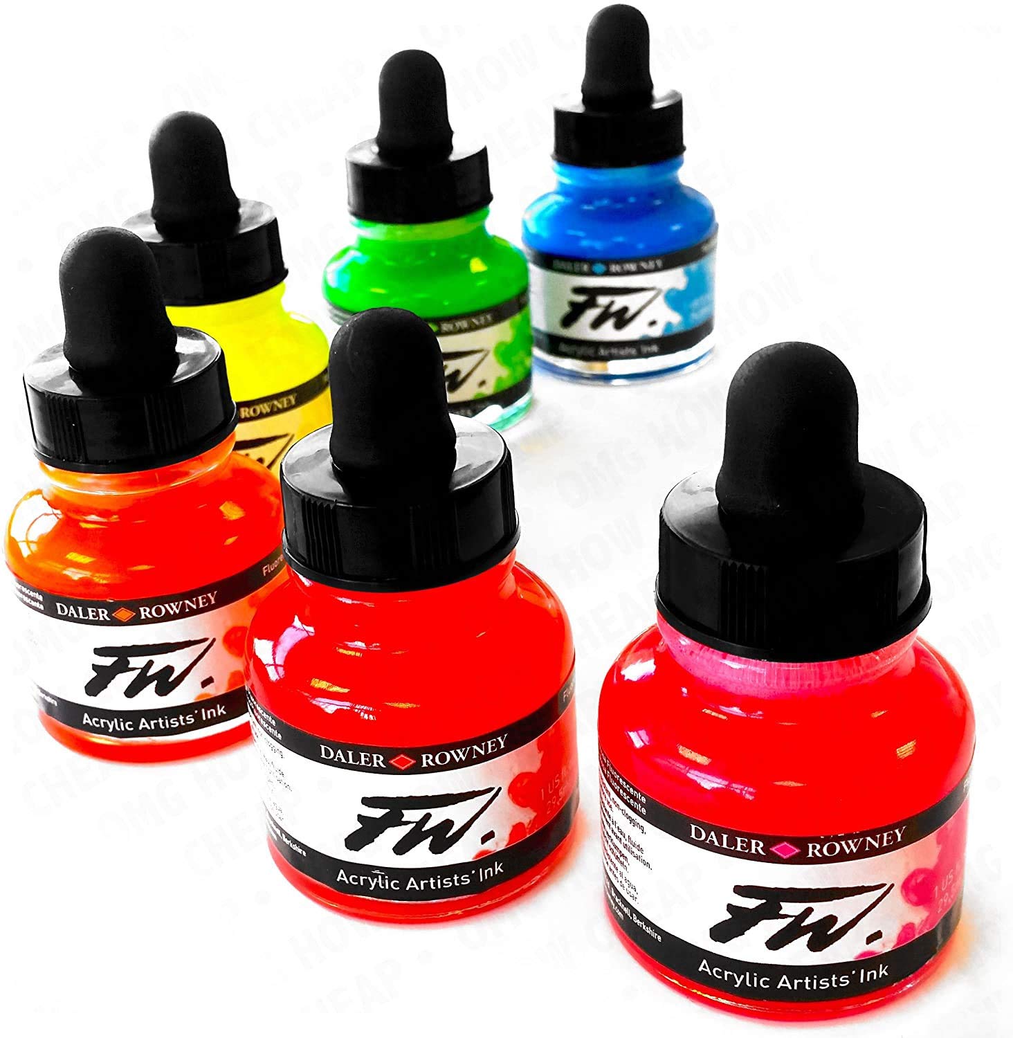 Daler Rowney - FW Artists Series - Liquid Acrylic Ink Bottle - Pack of 6 Neon Colours - 29.5ml