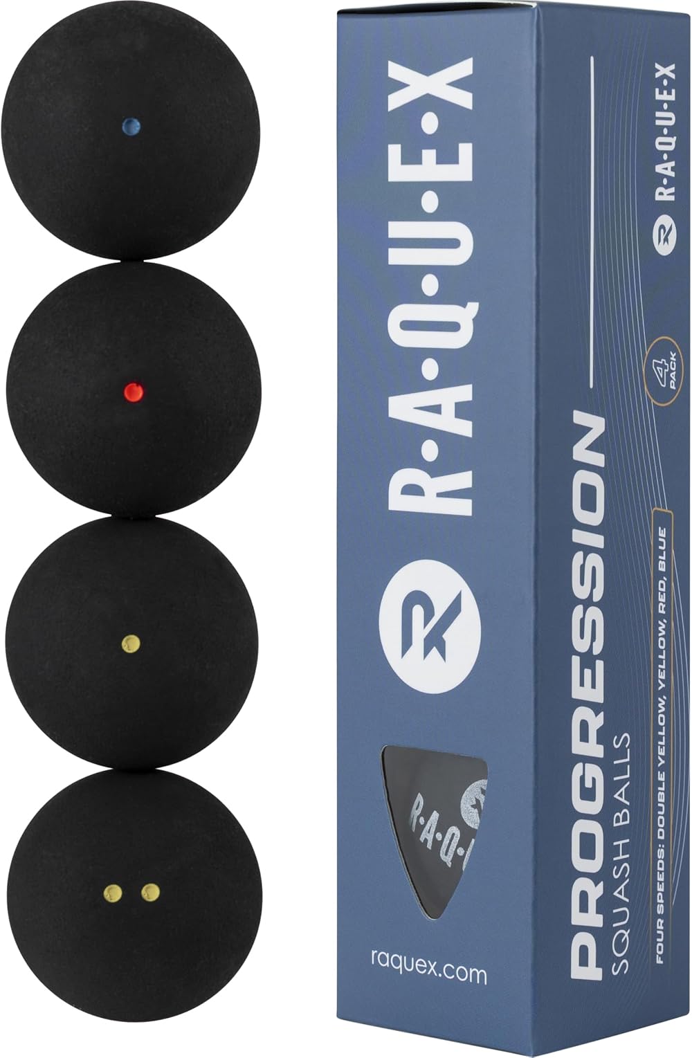 Raquex Progression Squash Balls Mixed Box of 4 – Four Speeds Included