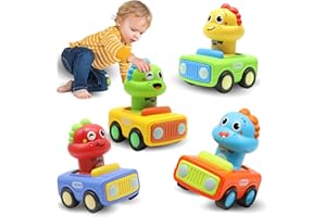 Pbooo Toys for 1 Year Old Boy, Press and Go Car Toys for Toddlers 1-3, Push and Go Animal Toy Cars Set, Birthday Gifts for 1 2 Year Old Boys, Baby Toys 12-18 Months