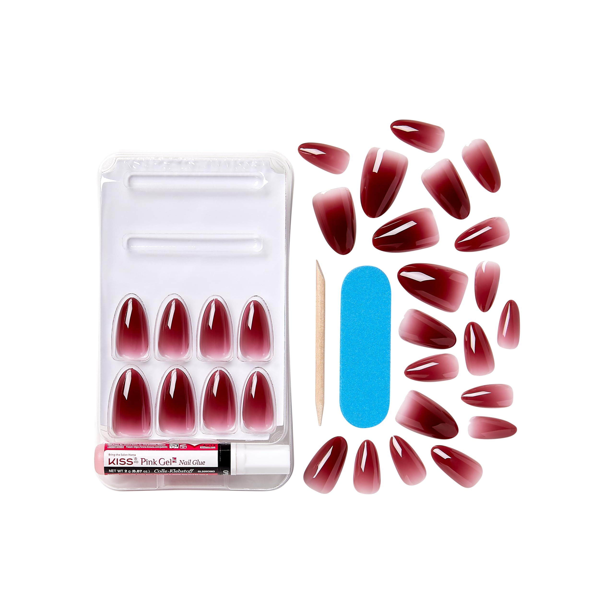 KISS Bare but Better, Press-On Nails, Nail glue included, 'Chemistry', Red, Medium Size, Almond Shape, Includes 28 Nails, 2g Glue, 1 Manicure Stick, 1 Mini file - Image 3
