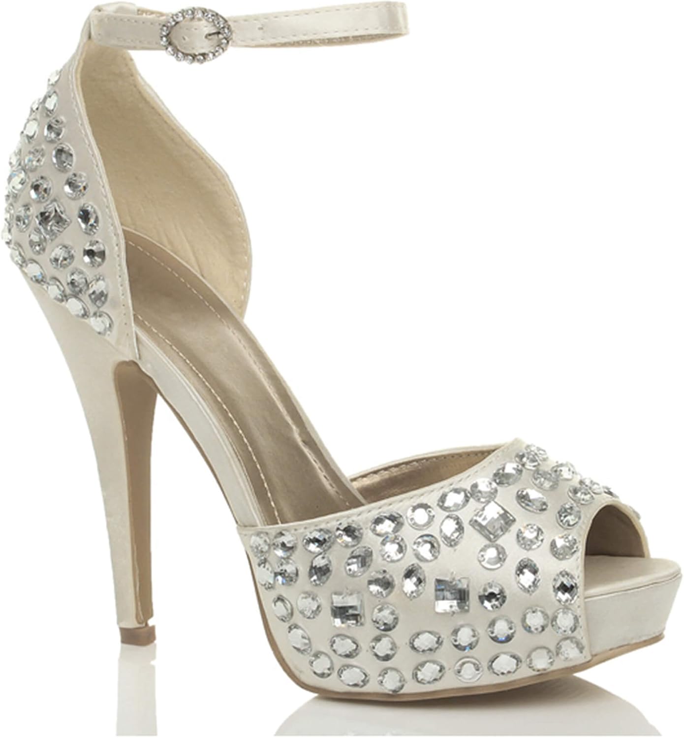 Womens Ladies high Heel Platform Peeptoe gem Ankle Strap Wedding