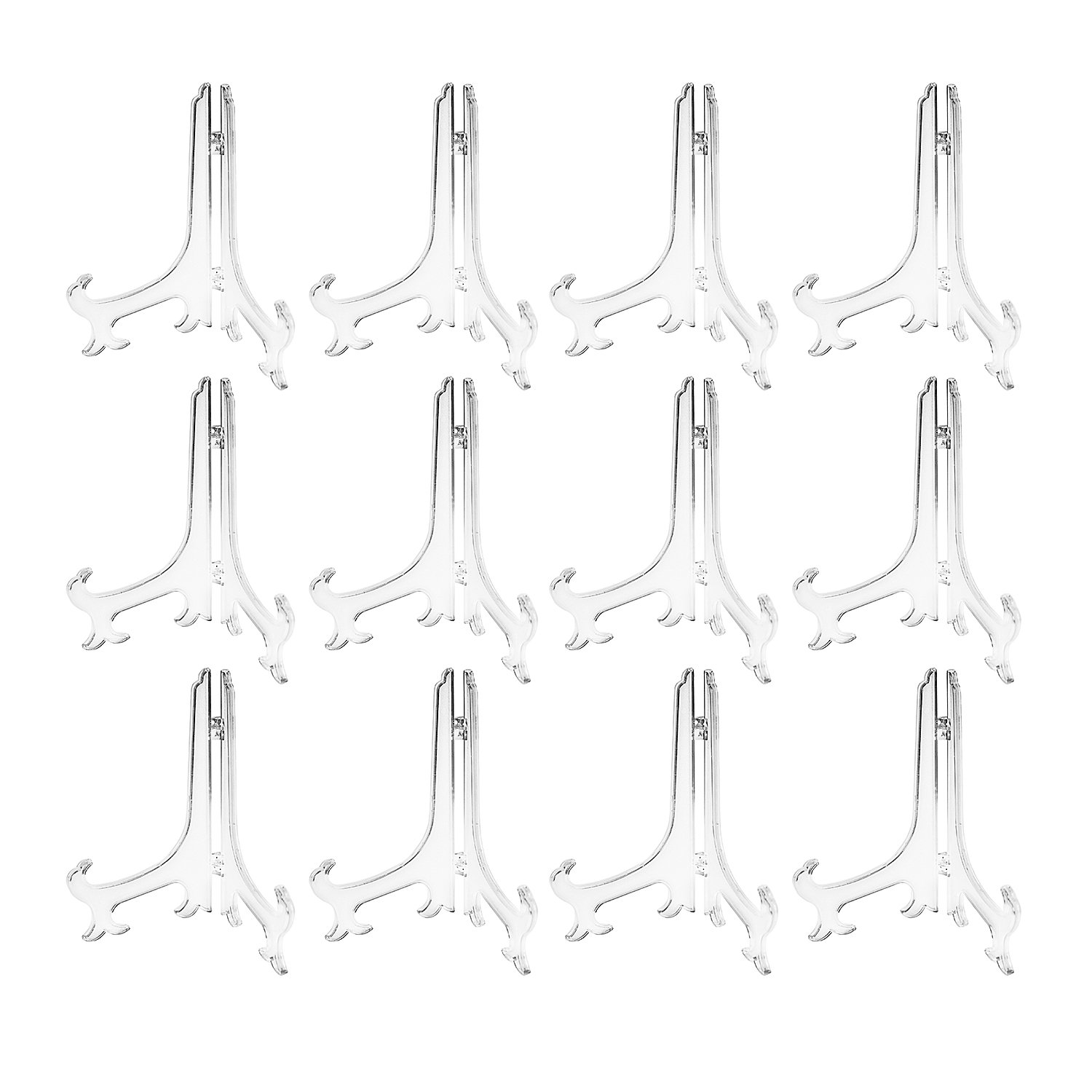 Photo 1 of Super Z Outlet Plastic Easels 12 Pack Clear Easel Stands Easel Display Stand for Photo, Place Card, Collectibles, Light Items - Perfect for Wedding Cards, Party, Home, Party Decorations (8 Inches)