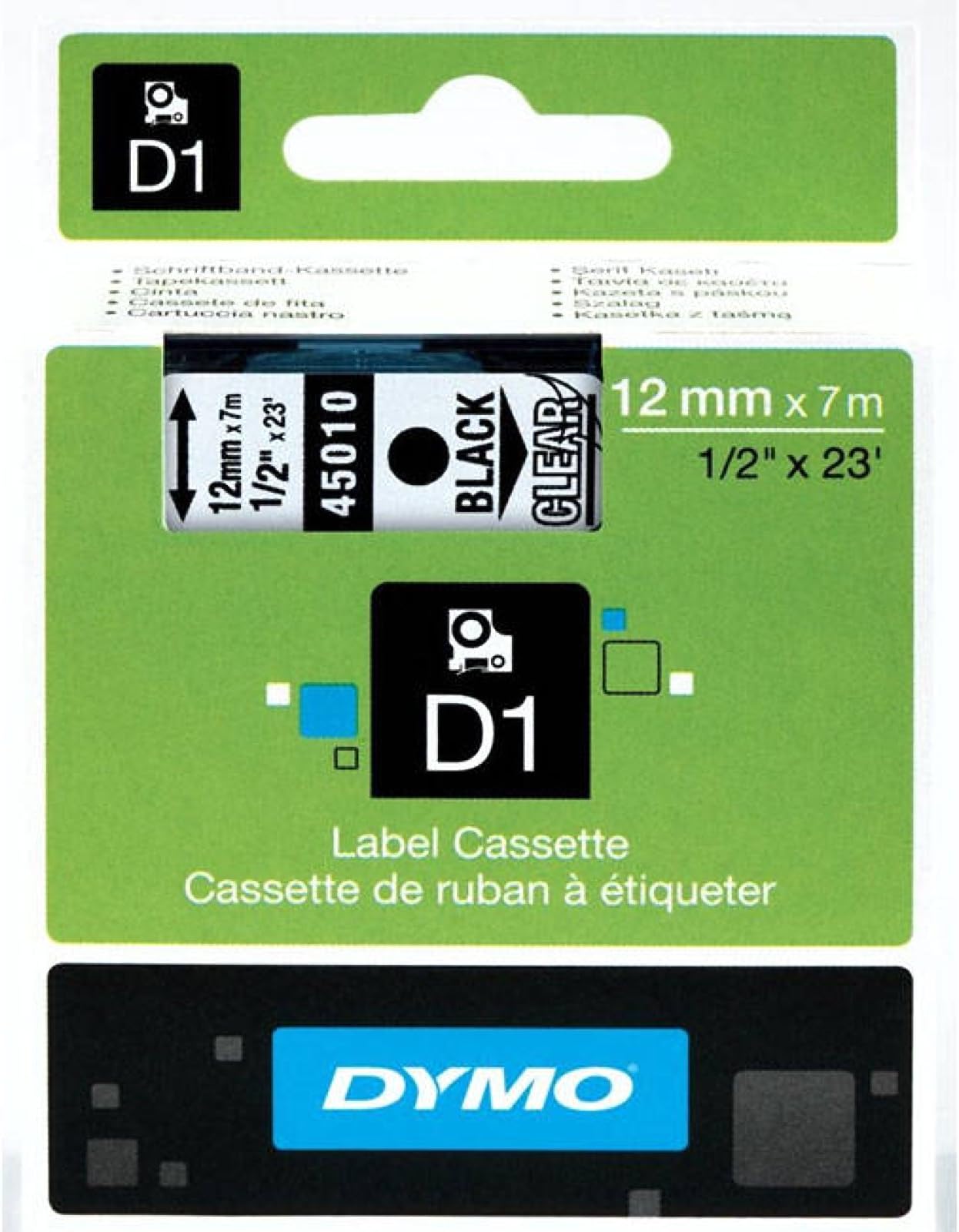 DYMO Label Tape Width 12 mm / Length 7 m Black on Transparent