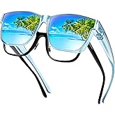 URUMQI Polarized Sunglasses Fit Over Glasses for Men Women, Oversized Square Shades UV400 Protection