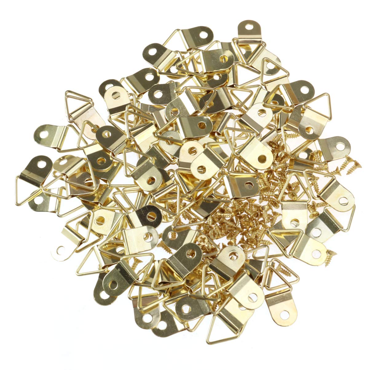 Pack of 50 Heavy Duty Stainless Steel Painting Picture Photo Frame Hangers Kit Single Hole Hanging Hooks Holders with Screws Golden