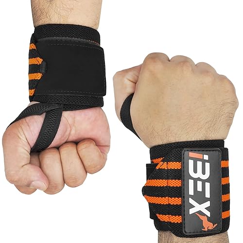 iBEX Weight Lifting Wrist Wraps with Elastic Thumb Loop & Velcro Support - Strongly Stitched Straps with Extended length for Gym workout Weight Lifting Exercise