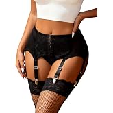 Lace Garter Belts for Thigh Highs Plus Size Suspender Belt Garter Belt Set Sexy Garters Lingerie with 6 Strap Slip