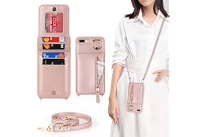 DEYHU iPhone 7 Plus/8 Plus Case with Card Holder for Women, iPhone 7 Plus/8 Plus Phone Case Wallet with Strap Credit Card Slots Crossbody with Kickstand Zipper Case - Rose Gold