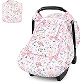 Baby Car Seat Cover Winter, Windproof Carseat Covers for Newborn with 2 Layers Window, Pink Flowers Infant Car Seat Canopy for Girls with Minky Dot Backing, Keeps Babies Warm and Cozy