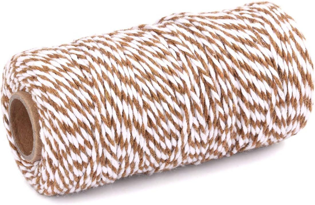 YZSFIRM 2 Roll 2mm Twine String,Brown and White Garden Cotton Rope,Bakers Twine Packing Cord for Gift Wrapping and DIY Crafts(656 Feet)