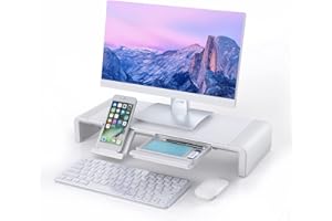 Computer Monitor Stand, Foldable Monitor Stand Riser, Computer Stand with Storage Drawer & Phone Stand for Computer, Desktop,