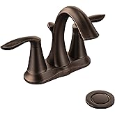 Moen Eva Oil-Rubbed Bronze Two-Handle Centerset Lavatory Faucet with Drain Assembly, Sink Faucet Bathroom 3-Hole for Standard 4-inch Countertop Setup, 6410ORB