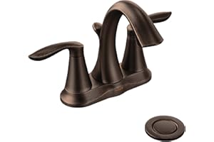 Moen Eva Oil-Rubbed Bronze Two-Handle Centerset Lavatory Faucet with Drain Assembly, Sink Faucet Bathroom 3-Hole for Standard 4-inch Countertop Setup, 6410ORB