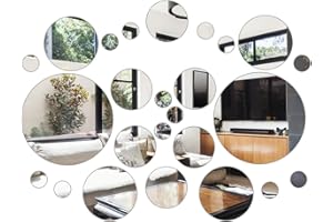 Aneco 52 Pieces Flexible Mirror Wall Stickers Set Removable Acrylic Mirror Circle Self Adhesive Plastic Mirror Decal for Home Decor