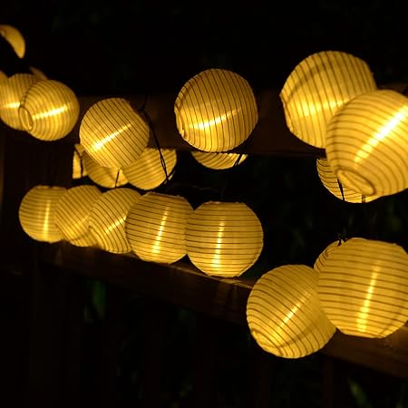 BAOANT Solar Lichterkette Lampion Außen 6 Meter 30 LED Laternen 2 Lichtarten Modi Wasserdicht mit Lichtsensor Beleuchtung Dek