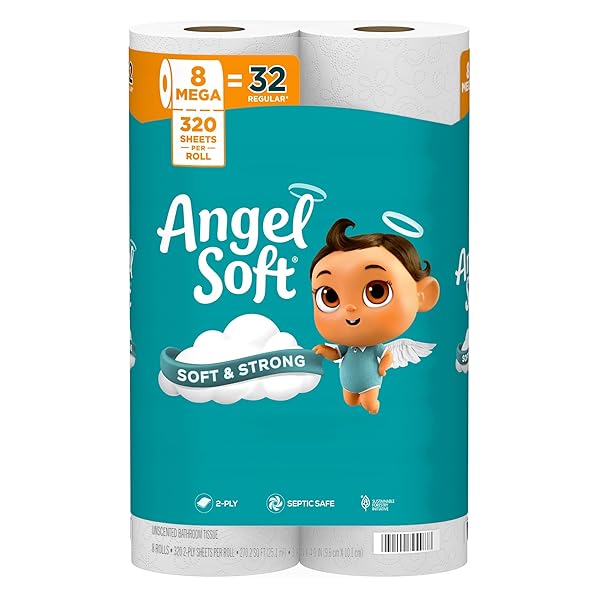 ANGEL SOFT TOILET PAPER, 8 MEGA ROLLS =...