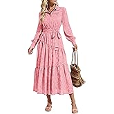 dowerme Women's Casual Dresses 2025 Fall Fashion Long Sleeve Button Up Floral Print Belted Tiered Boho Maxi Party Dress