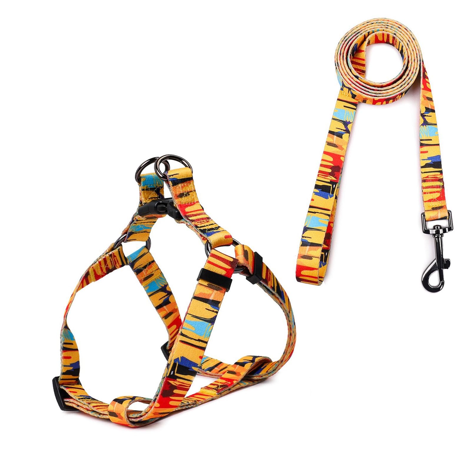 COSYHOMELONDON Dog Harness Leash Set, Breathable,Adjustable,Dog Lead and Harness No Pull Small Medium Large dog(S, yellow strips)