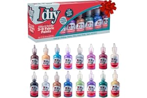 SCS DIRECT Glitter & Metallic Fabric Paint Set (16 Colors, 1oz Each)- Permanent, Non-Toxic 3D Paint for Fabric, Canvas, Glass & More- Holiday Crafts, Cards, Xmas Gifts, Custom Stockings, Ornaments & Decoration