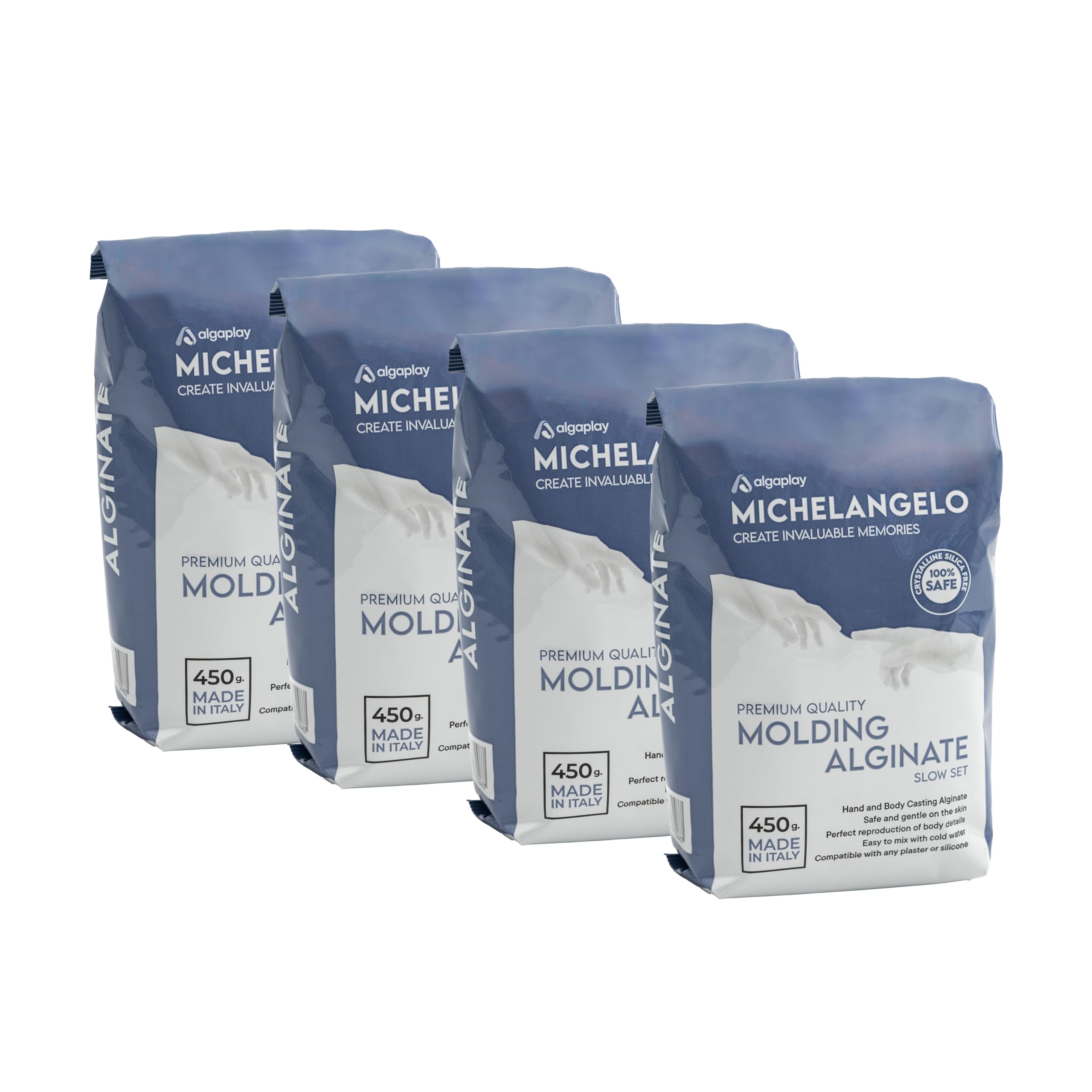 Michelangelo Moulding Alginate Slow Setting. Chromatic Alginate for High Precision Impressions, Suitable for Hands or Body Casts. (4 lb. (Pack of 4))