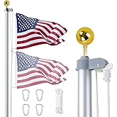 iElyiEsy Flag Poles for Outside House, 20ft Flagpole Aluminum high hardness Sectional Flag Pole Kit with 3x5 American Flag & Gold Ball Topper for Yard House Ground Residential Commercial (20 FT)