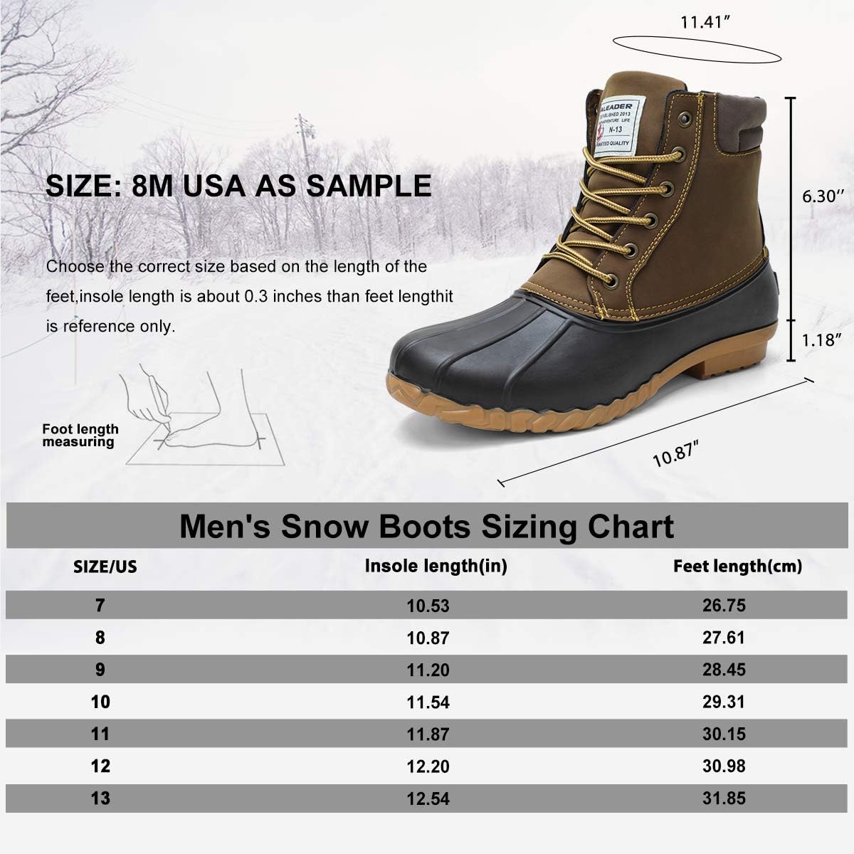  | ALEADER Mens Duck Boot | Waterproof Shell | Fur Lined Insulated Winter Snow Boot | Snow Boots