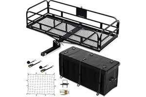 AKHAL-TEKE Hitch Cargo Carrier 500 LBS Capacity Vehicle Trailer Baskets 60" x 24" x 14" Fits 2" Receiver with Waterproof Cargo Bag, Cargo Net, Ratchet Straps & Dual Tightener