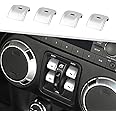 Jimen for JK Window Button Covers, 4PCS Center Console Window Switch Cover Interior Trim Kits Compatible with Jeep Wrangler JK & Unlimited 2012-2018, Aluminum Alloy (Silver)