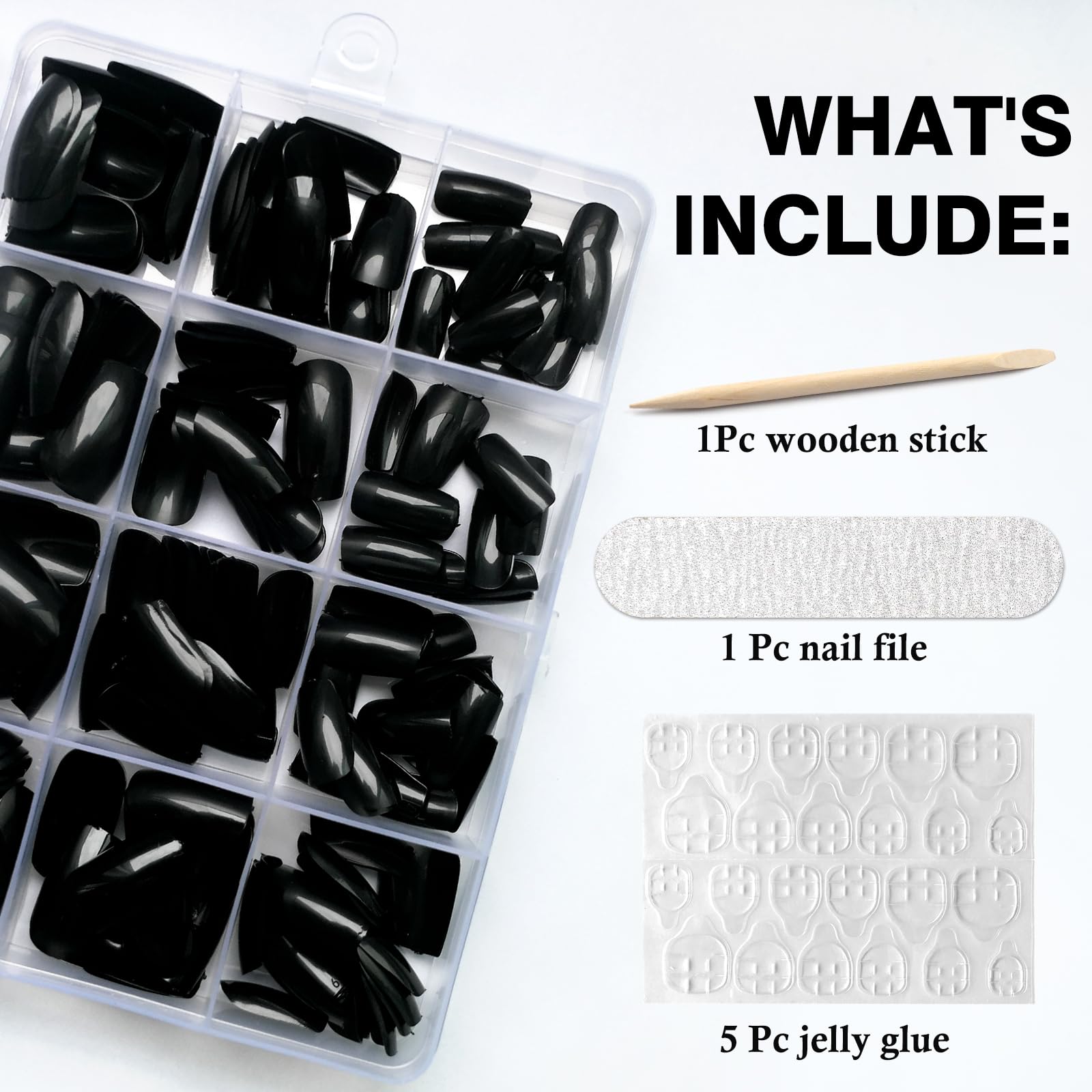 LoveOurHome 240pc Black Press on Nails Medium Square Fake Nails Press ons Square Nail Tips Gel False Nails Colored Presson Artificial Fingernails & Glue Adhesive Tabs Women Girls Manicure Decor - Image 4