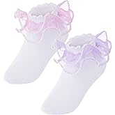 Pistha 2 Pack Girls Frilly Ruffle Socks Cute Pearls Lace Socks for Toddler Little Girls Dress and Daily