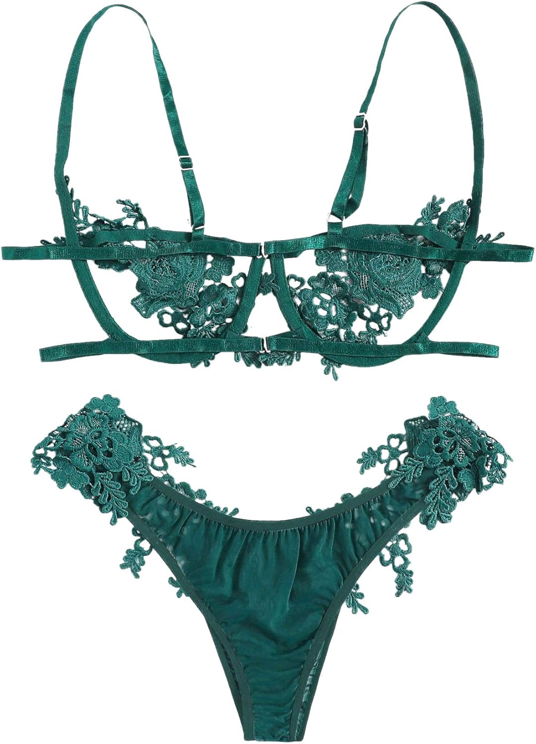 SOLY HUX Women's Floral Appliques Underwire Bra and Panty 2 Piece Lingerie Set: Clothing