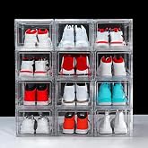 12 Pack Shoe Boxes Clear Acrylic Sneaker Display Cases for Men&rsquo;s Size 15 | Magnetic Stackable Drop Front Shoe Storage Container Shoe Cabinets &amp; Racks Plastic Bins Closet Organizer Home Storage System