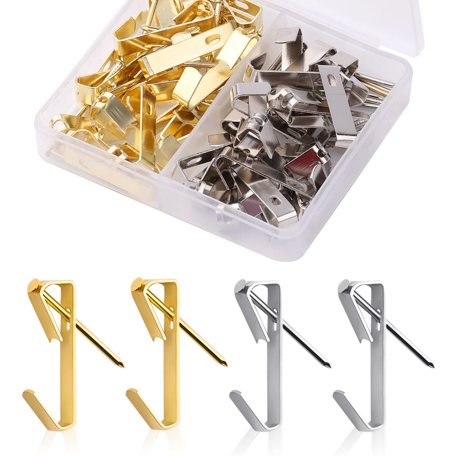 SAVITA 40pcs Heavy Duty Picture Hangers, Stainless Steel 30lbs Picture Drywall Hooks with Nails on Wooden Hard Walls for Hanging Picture Photo Frame Mirror Clock Home Office Supplies (Gold, Silver)