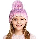 ZGDG Girls Boys Winter Beanie Hat with Pompom, Toddler Knitted Hat for Kids, Children Warm Colorful Cap 3-8 Years