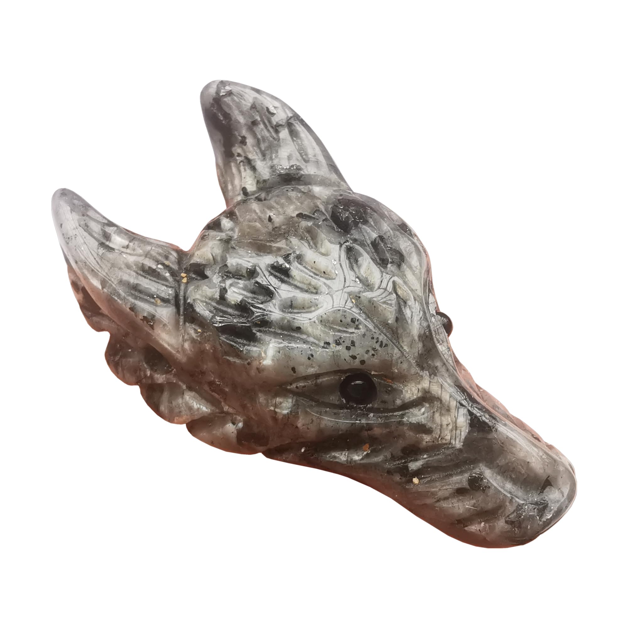 Manekieko Natural Black Labradorite 40mm Wolf Head Pocket Crystals and Healing Stone Figurine,Haped DIY-Jewelry Pendant